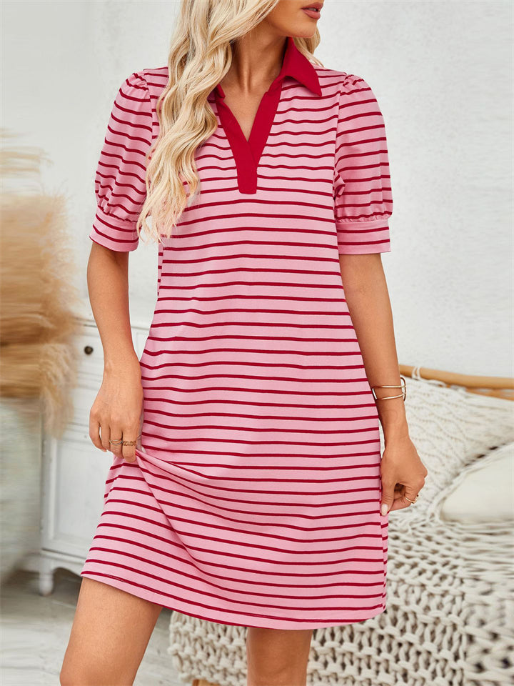 Women's Contrast Color Stripe Lapel Mini Dress