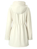 Women's Autumn Contrast Color Drawstring Waist Plaid Lining Hooded Trench Coat