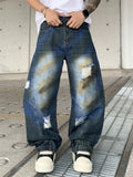 Men's Streetwear Vintage Loose Fit Wash Denim Scimitar Jeans