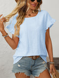Women's Summer Hollow Macaron Color Round Neck Short Sleeve Shirts