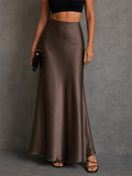 Womens Summer Elegant High Waisted Satin Maxi Skirt