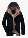 ‌Men's Warm Fleece Lining Windproof‌ Hooded Coats with Multi Pockets
