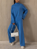Women's Trendy Semi High Neck Solid Color Asymmetric Hem Sweater Outfit