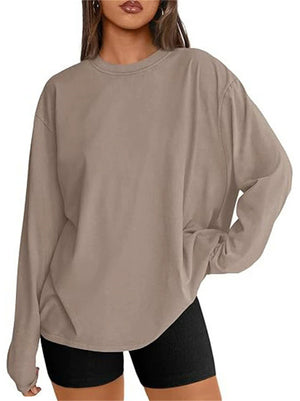 Women's Autumn Oversize Solid Color Round Neck Long Sleeve Shirts