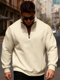 Men's Autumn Fleeced Solid Color Half Zipper Stand Collar Sweatshirts