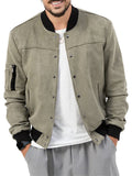 Men's Faux Suede Stand Collar Baseball Jacket