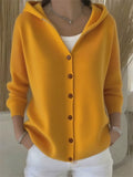 Women's Autumn Candy Color Button Up Hooded Sweaters