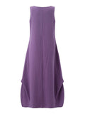 Women's Ethnic Style Crew Neck Lantern Hem Cotton Linen Dress