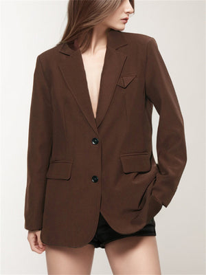 Regular Fit Coffee Blazer Coat for Women