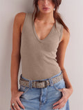 Women's Solid Color Pullover Slim Sleeveless T-Shirt