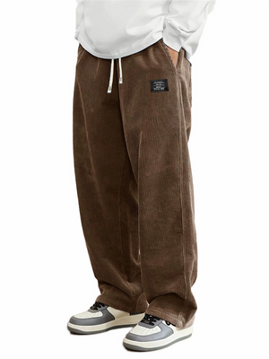 Men's Autumn Loose Solid Color Corduroy Drawstring Straight Leg Trousers