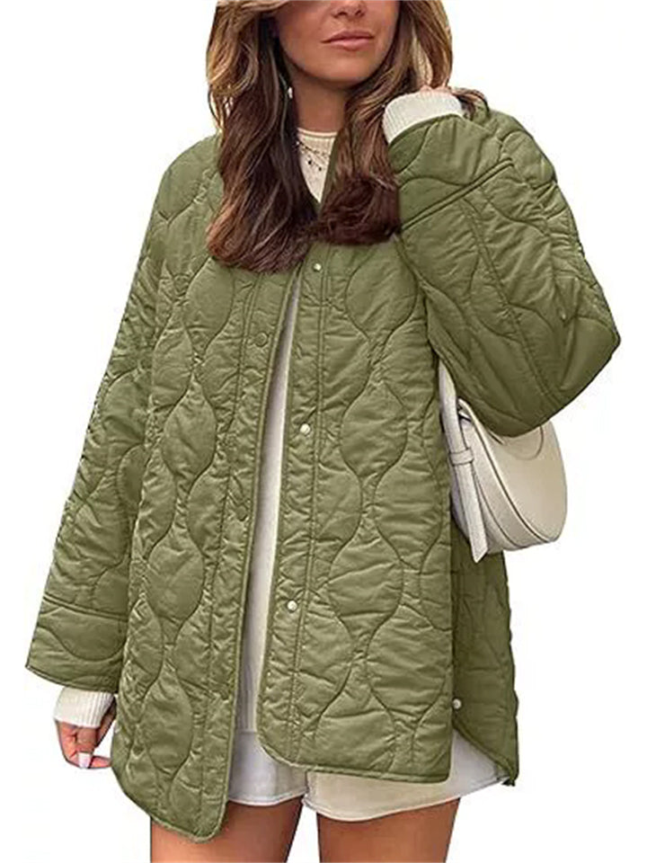 Women's Autumn Solid Color Round Neck Loose Quilted Coats