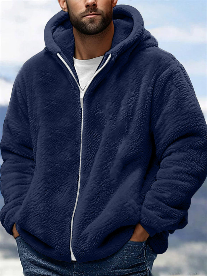 Men's Warm Casual Thick Fleece Lined Zip Up Hooded Coats
