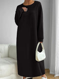 Women's Autumn Solid Color Simple Round Neck Long Sweatshirts Dress