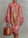 ‌Women's Elegant Ethnic Style Long Sleeve Paisley Print High Neck Dress‌