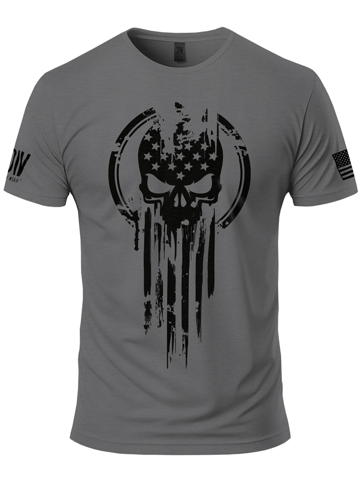 Men's Casual Punisher Skull Print American Flag Short Sleeve T-Shirts