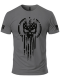 Men's Casual Punisher Skull Print American Flag Short Sleeve T-Shirts
