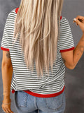 Stripe Contrast Color Short Sleeve Knitted Tops for Women