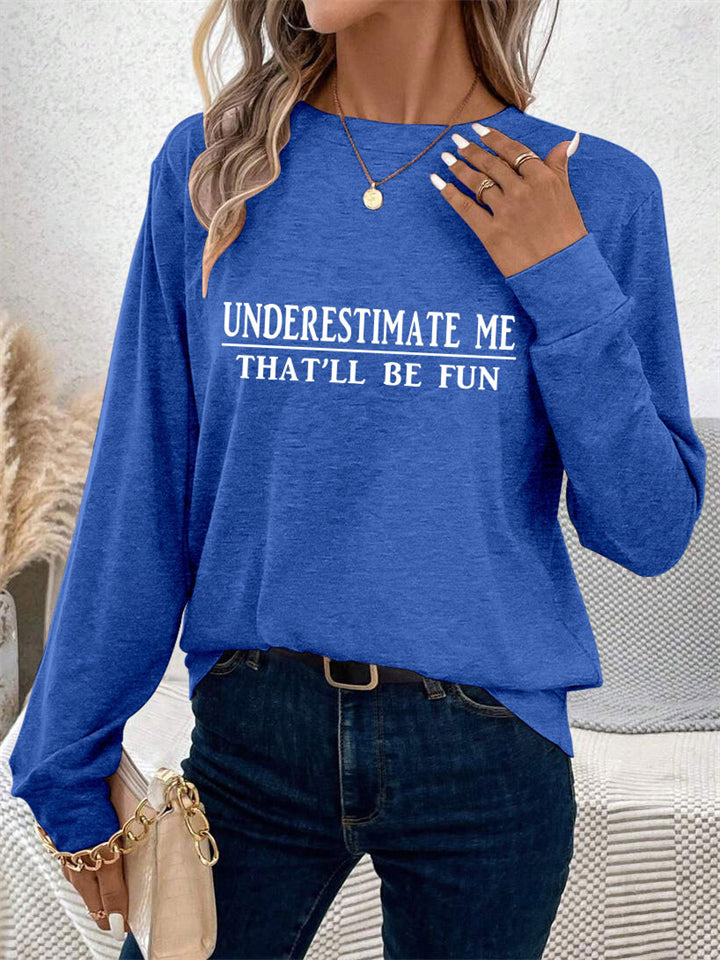 Women's Simple Letter Print Round Neck Long Sleeve Shirts