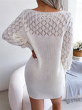 ‌Women's Hollow Out Knitted Sweater Dress with Crochet Detail