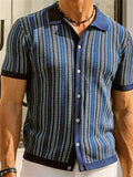 Men's Vintage Chevron Knit Short Sleeve Button Up Polo Shirts