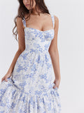Sexy Romantic Flower Print Sleeveless Bustier Dress for Women