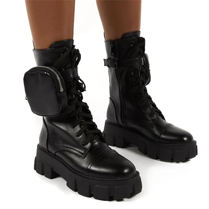 Cool Chunky Sole Lace-up Pouch Combat Boots