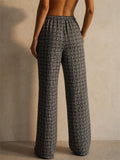 Women Plaid Elastic Drawstring Waist Wide Leg Lounge Pants