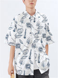 Unisex Hawaii Style Cartoon Printed Button Up Half Sleeve Beach Shirts