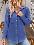 Women's Casual Solid Color Stripe Long Sleeve Button Up Blouse