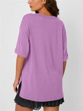Women's Trendy Summer Solid Color Pullover Split Hem Shirts