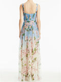 Summer Floral Print Sleeveless Square Neck Strappy Maxi Dress for Women