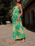 Female Spaghetti Strap French Style Printed Low-cut Dress
