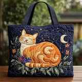 Quilted Cartoon Orange Cat Tote Bag for Women