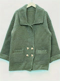 Plus Size Women's Winter Solid Color Double Breasted Cardigan Knitted Sweaters