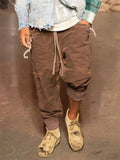 Modish Contrast Color Splice Lace-up Cargo Pants for Men