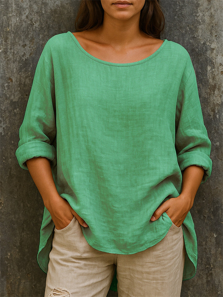 Women's Cozy Solid Color Casual Round Neck Long Sleeve Shirts