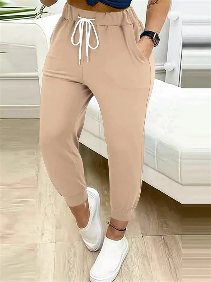 Women High Waist Drawstring Slim Fit Casual Cropped Jogger Pants