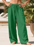Men's Linen Blend Wide Leg Drawstring Summer Beach Pants