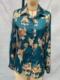 Women's Lotus Printed Satin Slim Fit Lapel Long Sleeve Shirt