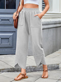 Women's Solid Color Casual Elastic Waist Cropped Pants