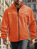 Men's Simple Casual Solid Color Zipper Stand Collar Fleece Coats