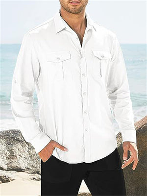 Lapel Double Pockets Casual Vacation Shirts for Male