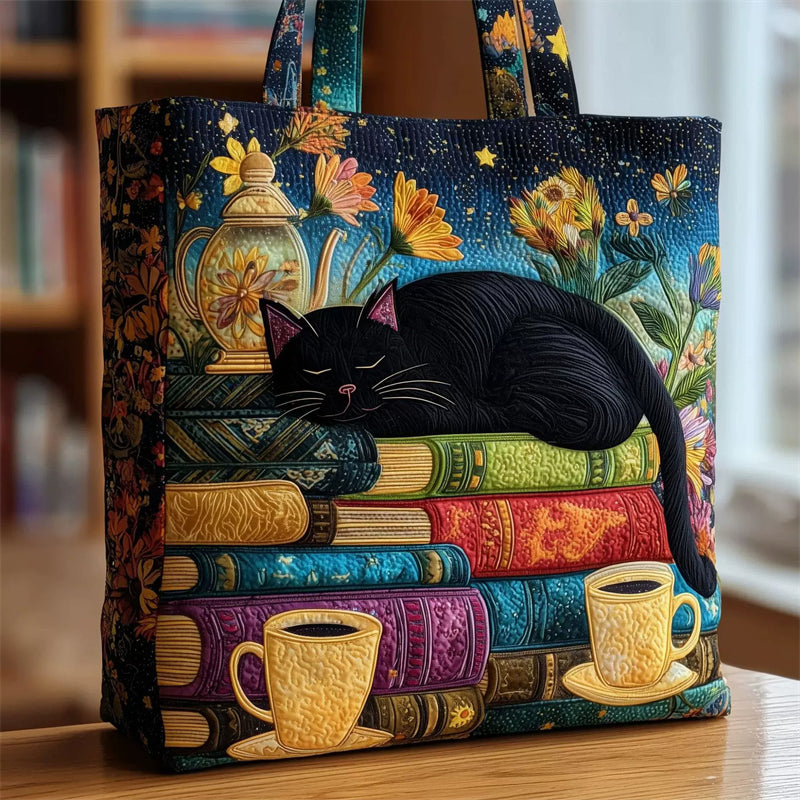 Bookshelf Cat Print Tote Bag for Women