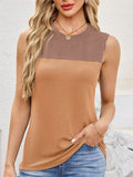 Women's Contrast Color Stripe Sleeveless Round Neck T-Shirt