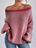 Women's Autumn Elegant Sabrina Collar Contrast Color Sweaters