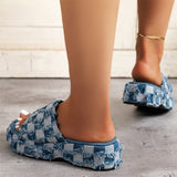 Vintage Plaid Raw Edge Denim Thick Sole Slippers for Lady