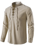 Men's Long Sleeve Lace Up Front Stand Collar Medieval Style Shirt‌s