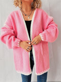 Women's Contrast Color V Neck Raglan Sleeve Cardigan Sweaters