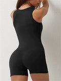 Women's Square Neck Bodycon Biker Short Workout Romper Jumpsuits